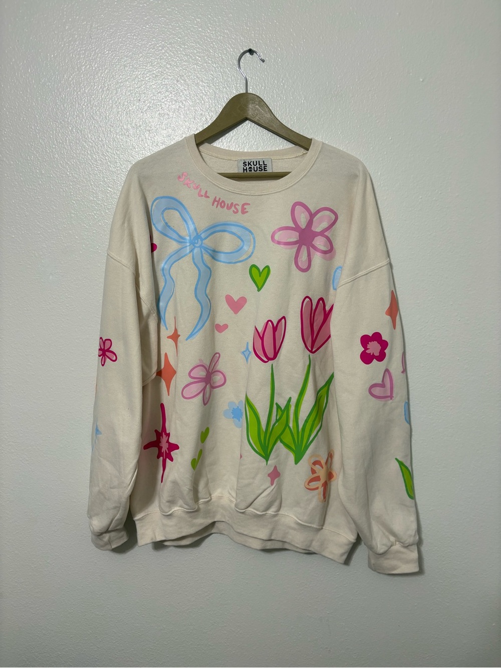 Skull House Size L/XL Ivory Multicolor Floral Pattern Preppy Loungewear Feminine